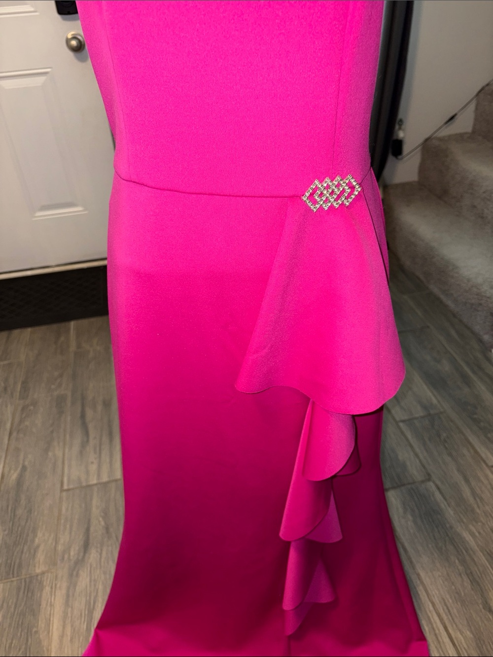 Eliza J Elegant Hot Pink Halter Maxi Dress with Side Ruffle size 8 - Picture 3 of 5